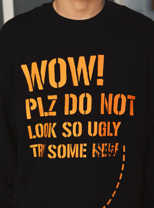 S45 Dotted Line Slogan Knit Sweater