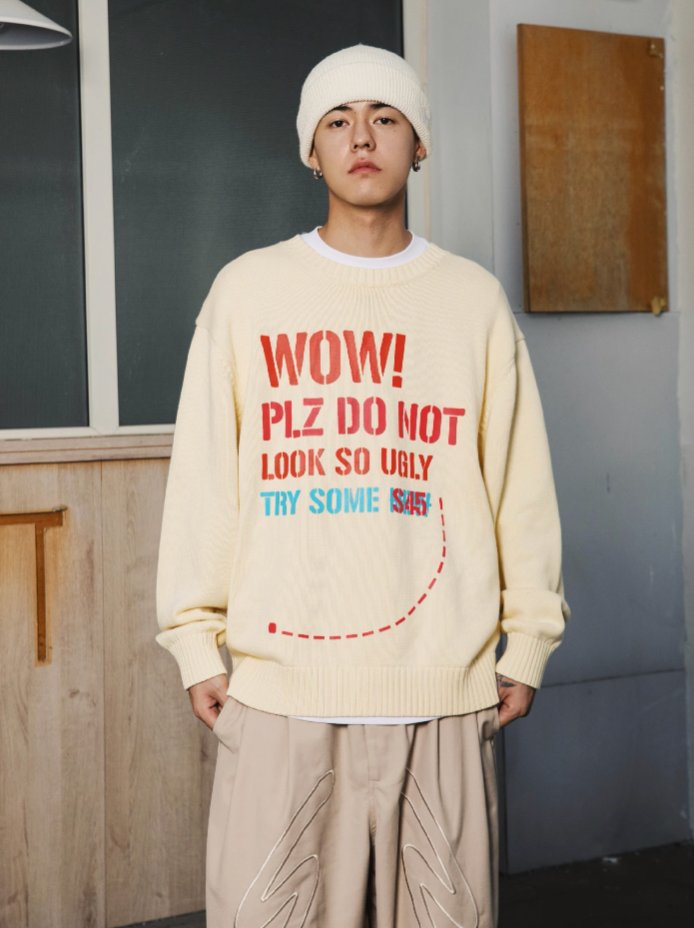 S45 Dotted Line Slogan Knit Sweater