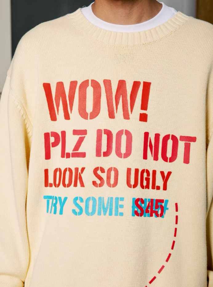 S45 Dotted Line Slogan Knit Sweater