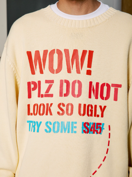 S45 Dotted Line Slogan Knit Sweater