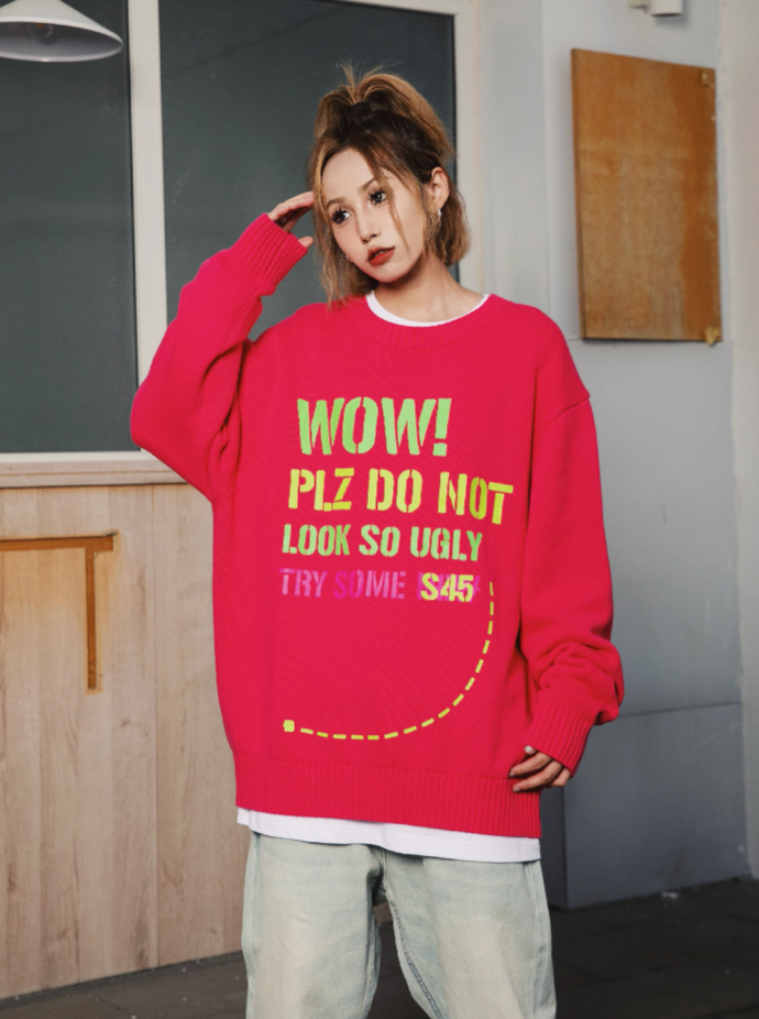 S45 Dotted Line Slogan Knit Sweater