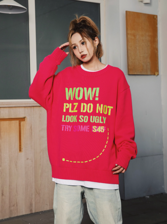 S45 Dotted Line Slogan Knit Sweater