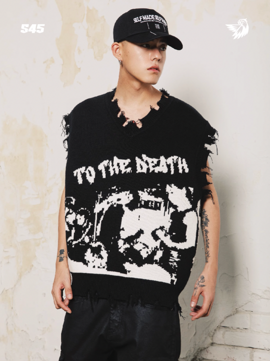 S45 Portrait Rock Destruction Knit Vest