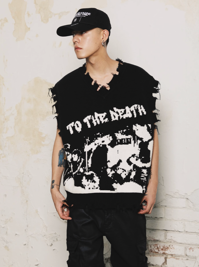 S45 Portrait Rock Destruction Knit Vest