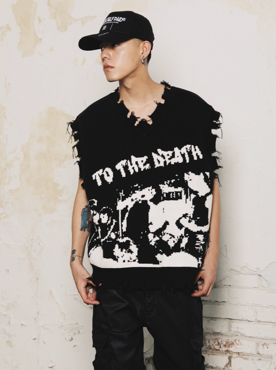 S45 Portrait Rock Destruction Knit Vest