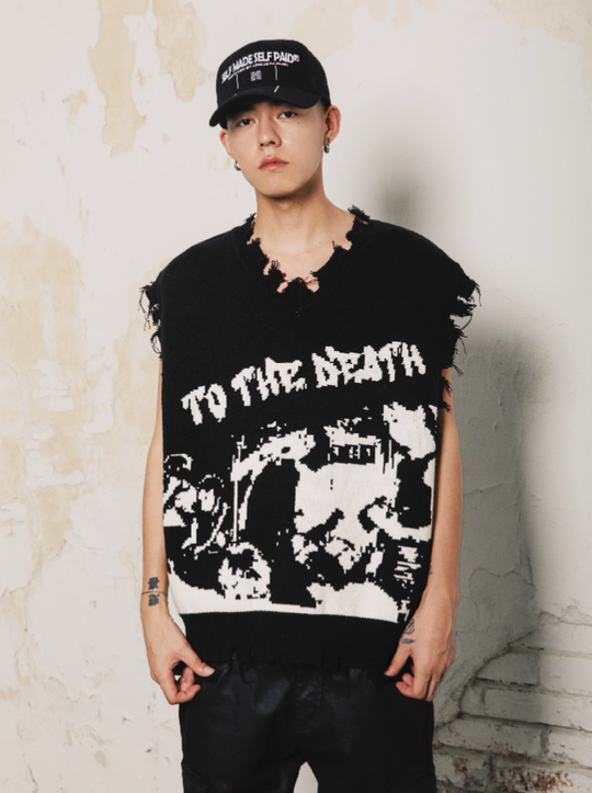 S45 Portrait Rock Destruction Knit Vest