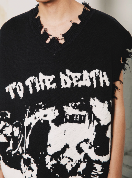 S45 Portrait Rock Destruction Knit Vest