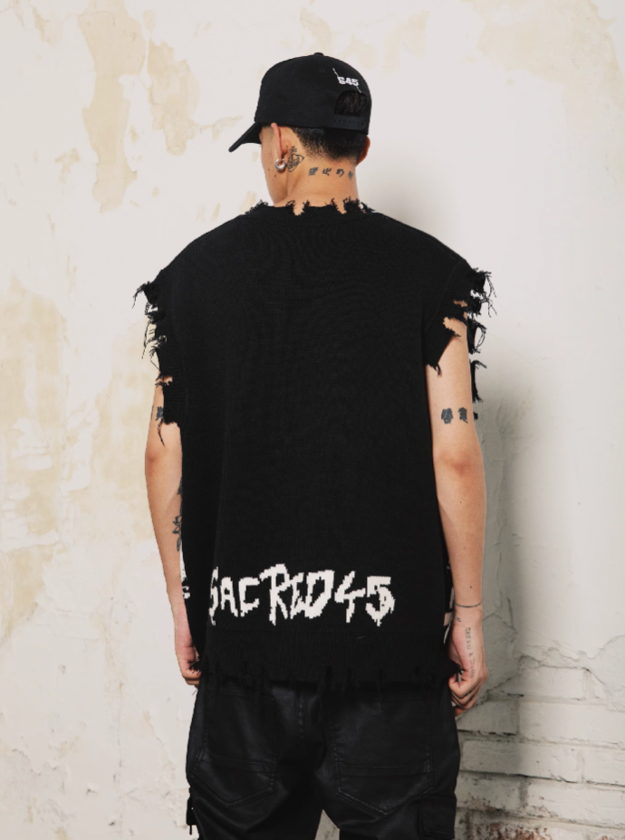 S45 Portrait Rock Destruction Knit Vest