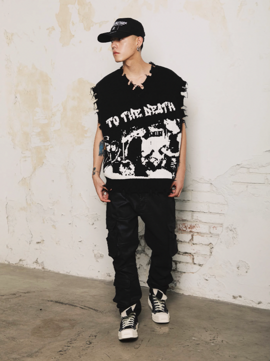 S45 Portrait Rock Destruction Knit Vest