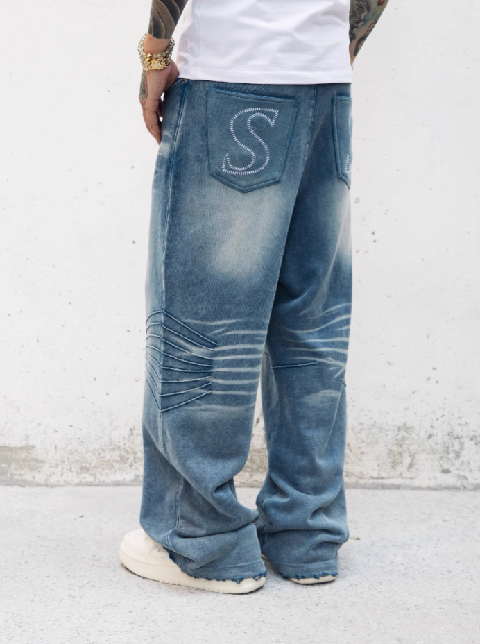 S45 Washed Wide Leg Terry Denim Pants