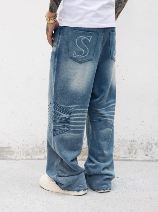 S45 Washed Wide Leg Terry Denim Pants