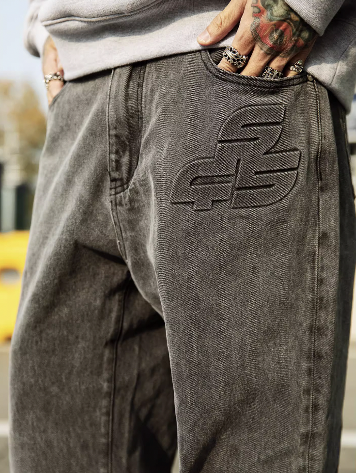 S45 3D Embossed Logo Denim Pants