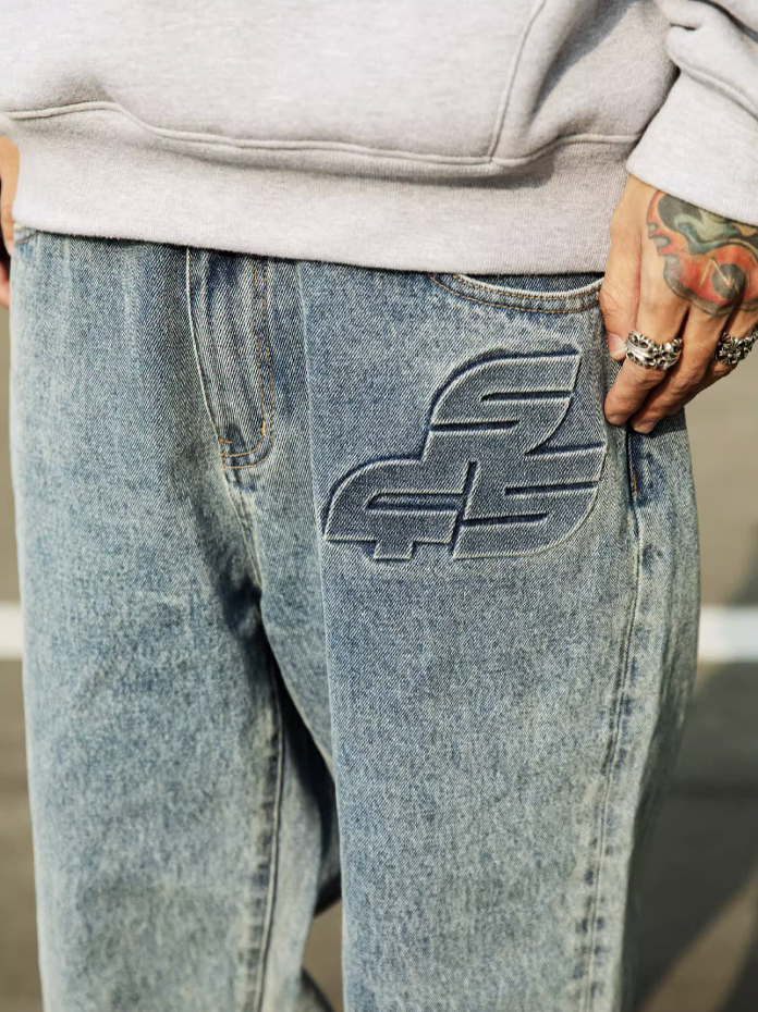 S45 3D Embossed Logo Denim Pants