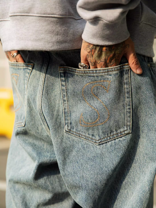 S45 3D Embossed Logo Denim Pants