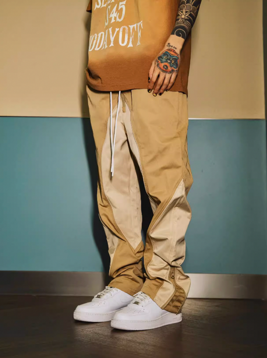 S45 Color Blocked Zipper Nylon Pants