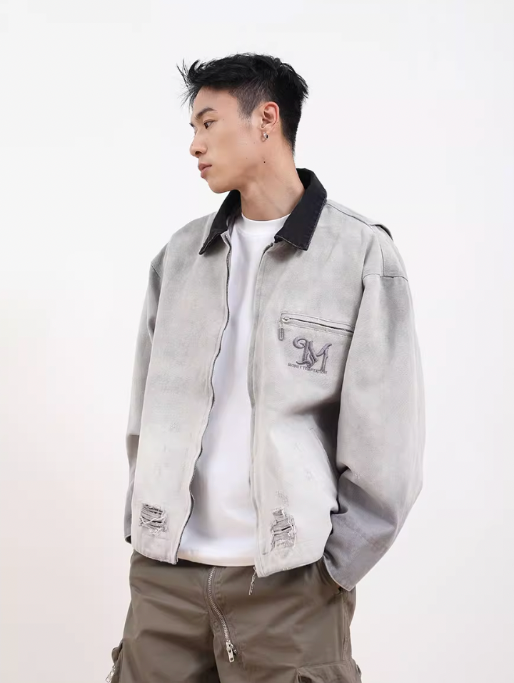 F3F Select Distressed Embroidery Denim Jacket