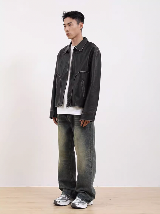 F3F Select Old Washed Short Single Leather Jacket