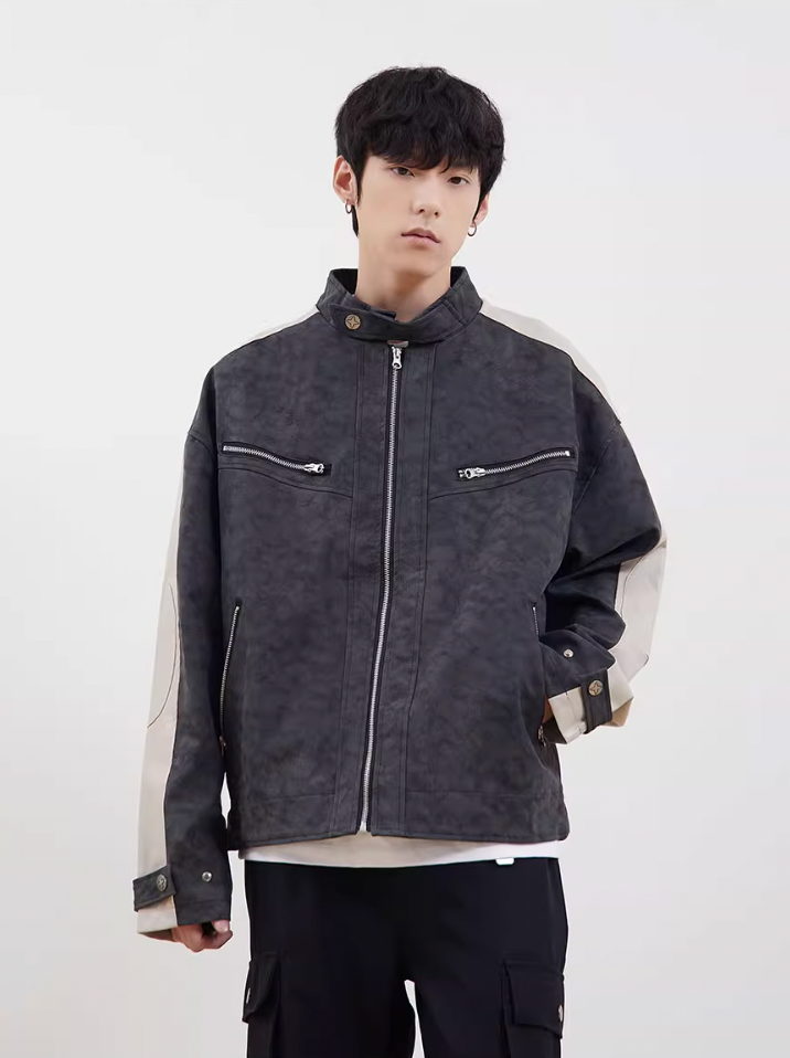 F3F Select Stand Up Collar Biker Leather Jacket