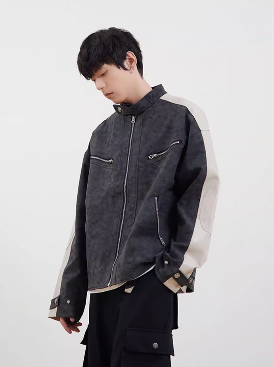 F3F Select Stand Up Collar Biker Leather Jacket