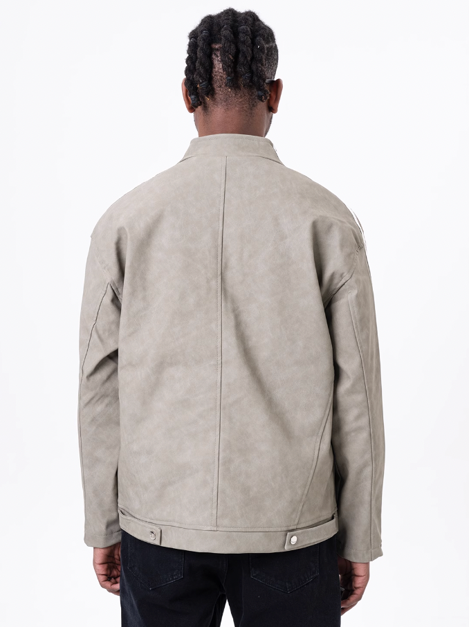 F3F Select Striped Washed PU Leather Short Jacket