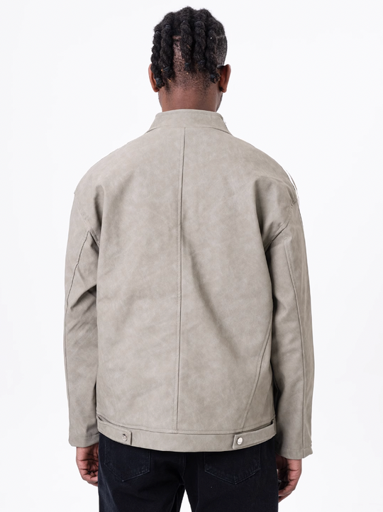 F3F Select Striped Washed PU Leather Short Jacket