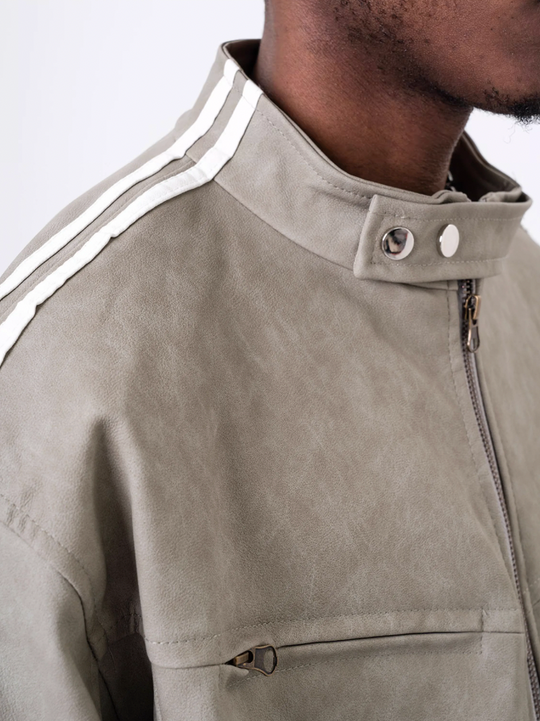 F3F Select Striped Washed PU Leather Short Jacket