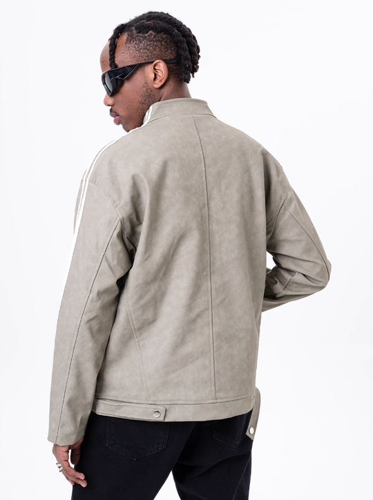 F3F Select Striped Washed PU Leather Short Jacket