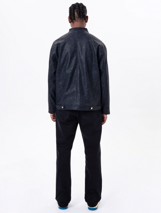 F3F Select Striped Washed PU Leather Short Jacket