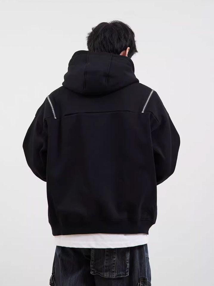 F3F Select Button Zipper Shoulder Hoodie