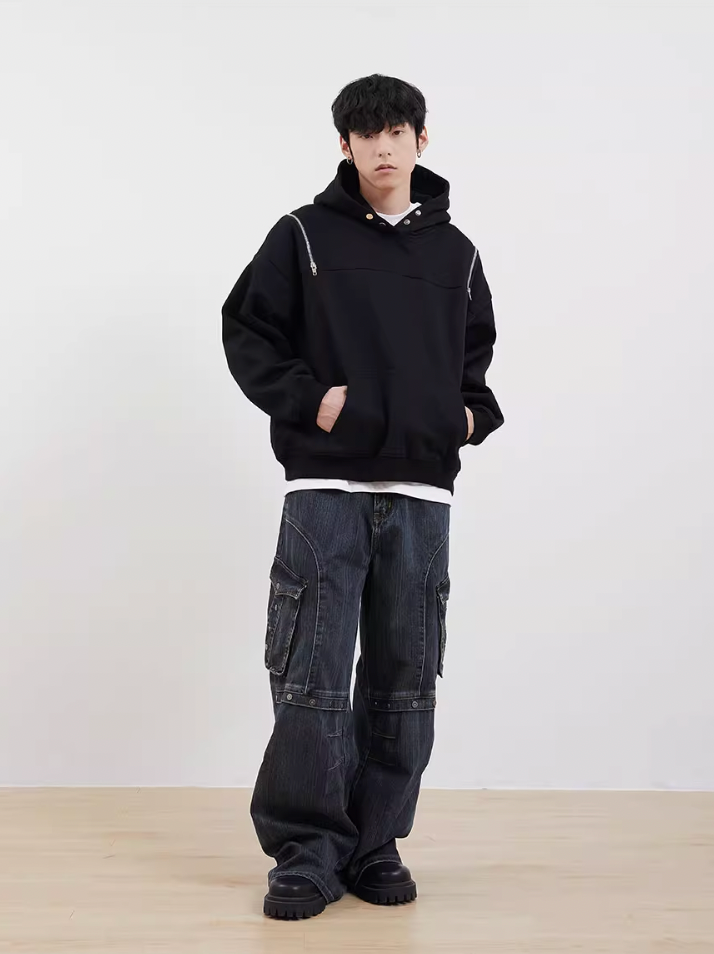 F3F Select Button Zipper Shoulder Hoodie