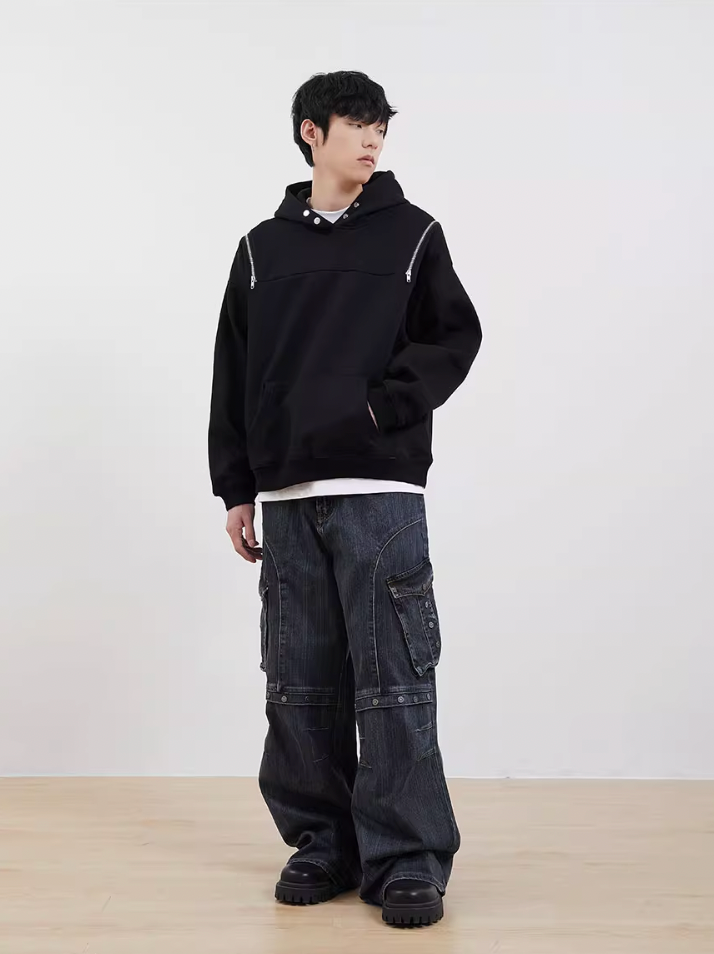 F3F Select Button Zipper Shoulder Hoodie