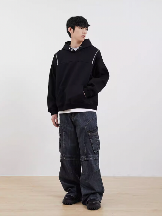 F3F Select Button Zipper Shoulder Hoodie