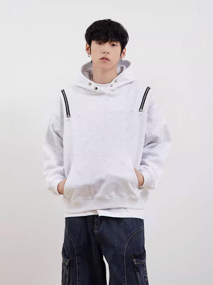 F3F Select Button Zipper Shoulder Hoodie
