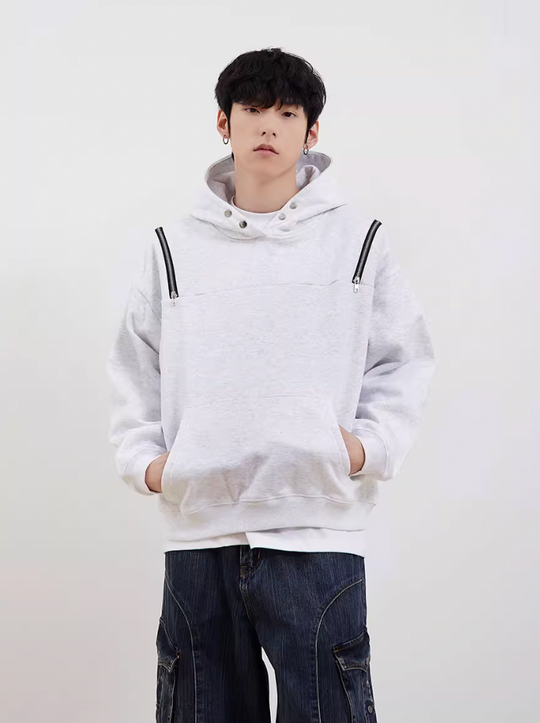 F3F Select Button Zipper Shoulder Hoodie
