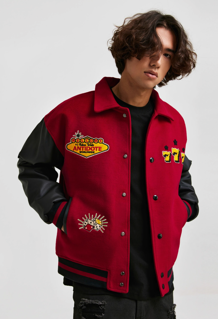 ANTIDOTE Lucky 777 Embroidered Varsity Baseball Jacket