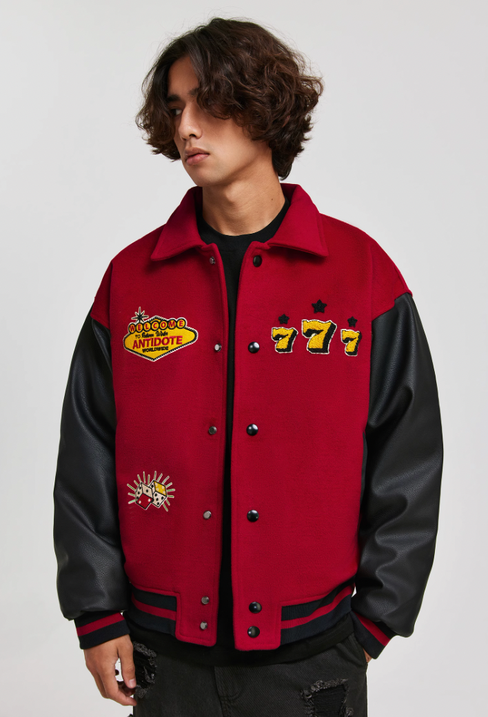ANTIDOTE Lucky 777 Embroidered Varsity Baseball Jacket
