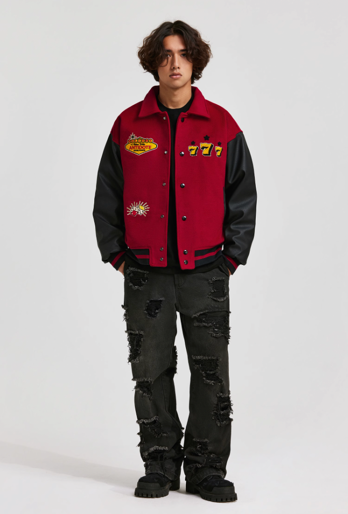 ANTIDOTE Lucky 777 Embroidered Varsity Baseball Jacket