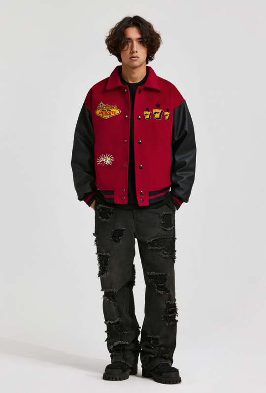 ANTIDOTE Lucky 777 Embroidered Varsity Baseball Jacket