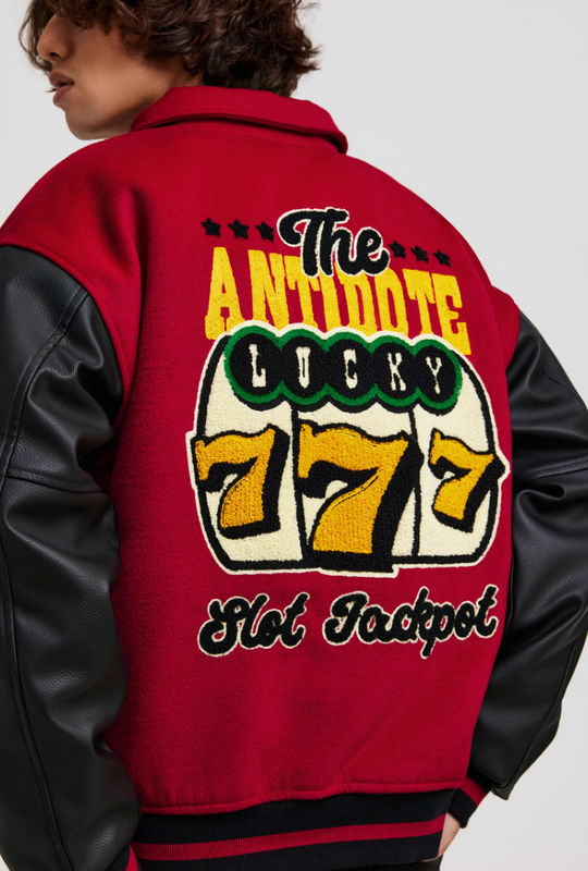 ANTIDOTE Lucky 777 Embroidered Varsity Baseball Jacket