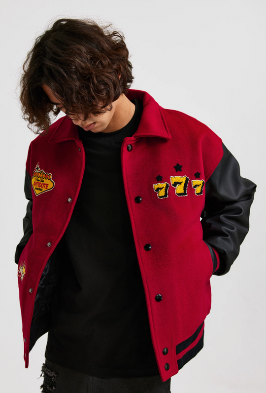 ANTIDOTE Lucky 777 Embroidered Varsity Baseball Jacket