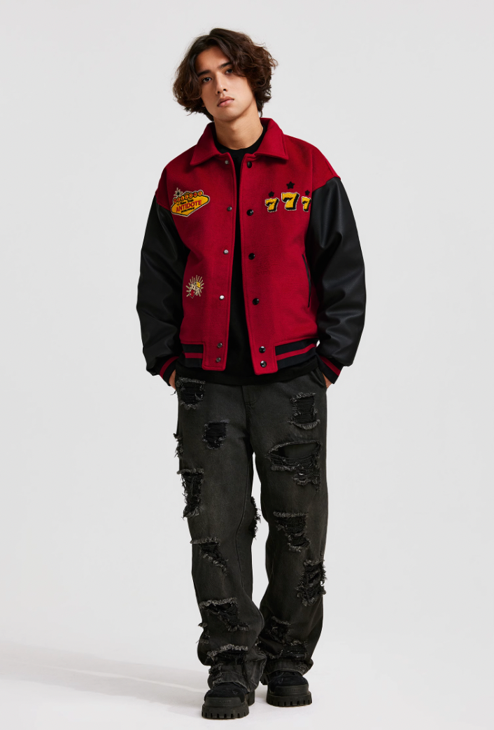 ANTIDOTE Lucky 777 Embroidered Varsity Baseball Jacket