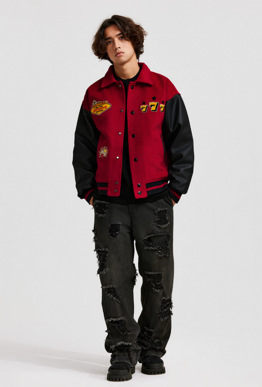 ANTIDOTE Lucky 777 Embroidered Varsity Baseball Jacket