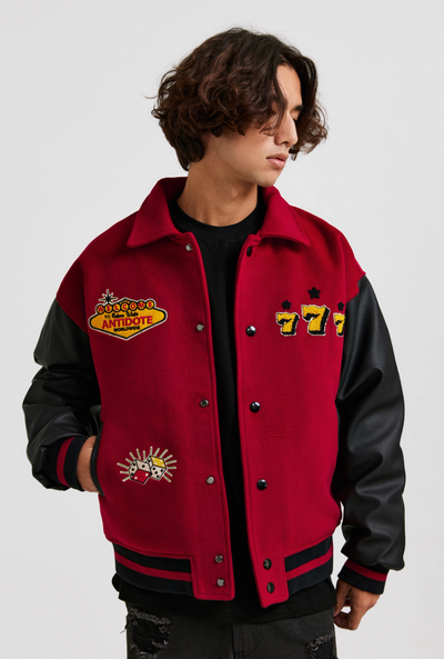 ANTIDOTE Lucky 777 Embroidered Varsity Baseball Jacket