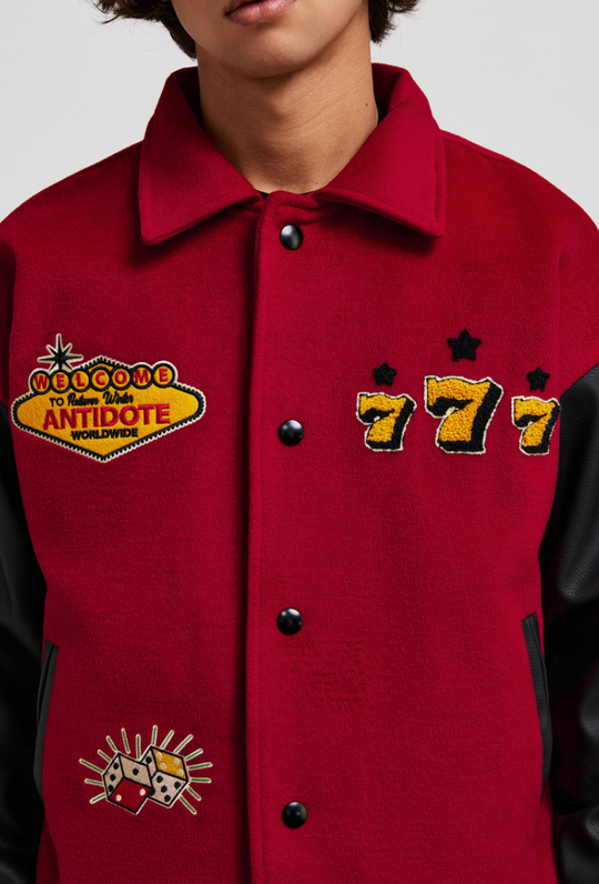 ANTIDOTE Lucky 777 Embroidered Varsity Baseball Jacket