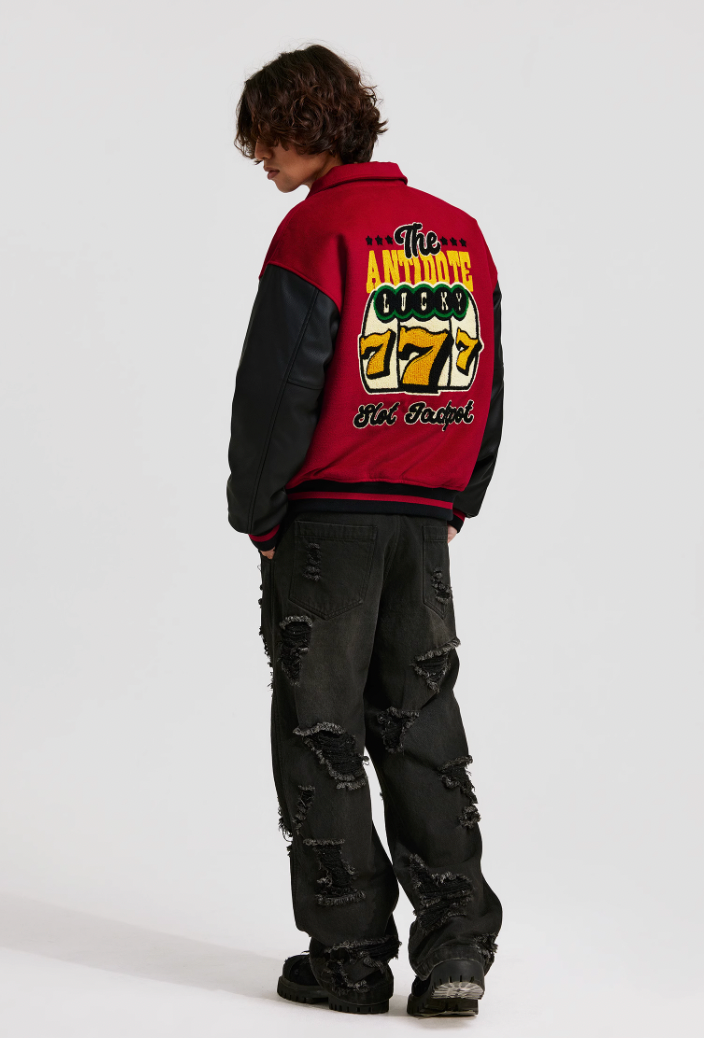 ANTIDOTE Lucky 777 Embroidered Varsity Baseball Jacket