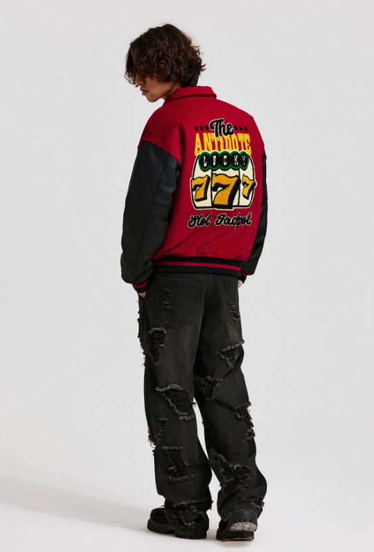 ANTIDOTE Lucky 777 Embroidered Varsity Baseball Jacket