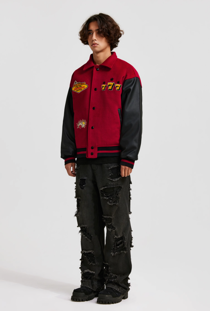 ANTIDOTE Lucky 777 Embroidered Varsity Baseball Jacket