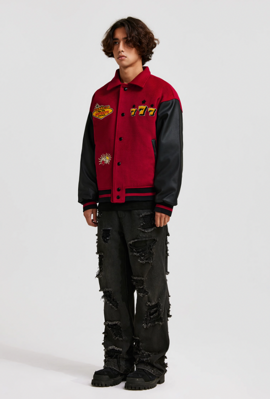 ANTIDOTE Lucky 777 Embroidered Varsity Baseball Jacket