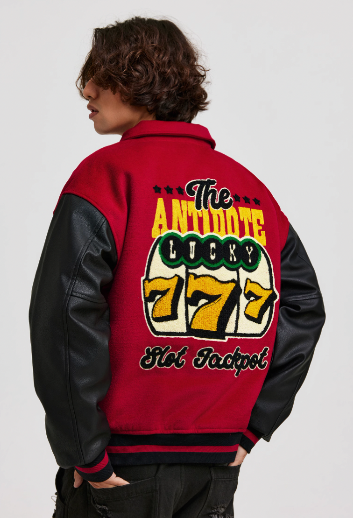 ANTIDOTE Lucky 777 Embroidered Varsity Baseball Jacket