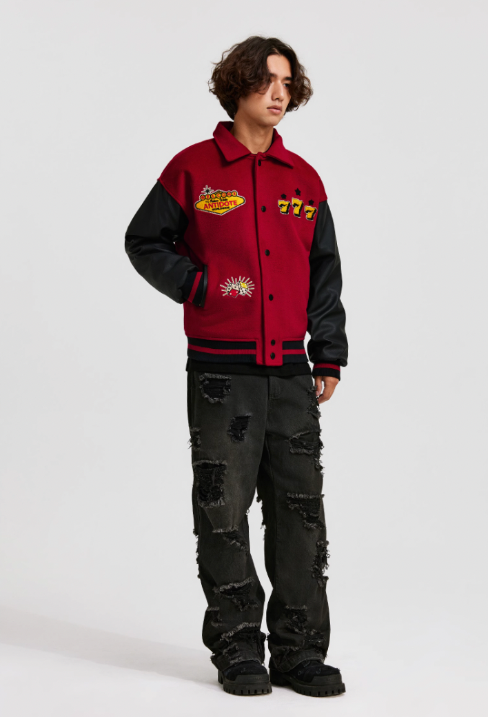 ANTIDOTE Lucky 777 Embroidered Varsity Baseball Jacket